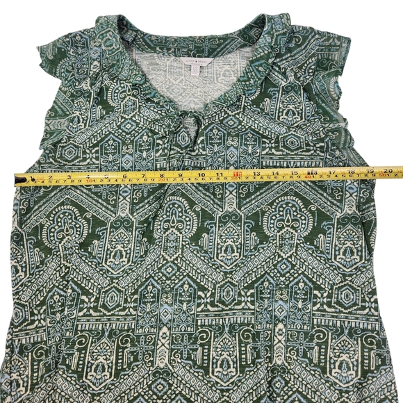 Lucky Brand Green Geometric Tribal Aztec Blouse Ruffle Sleeve V Neck Large - Picture 10 of 13